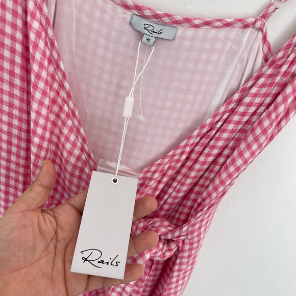 Rails Malia Linen Blend Wrap Mini Dress In Pink Gingham Size XS NWT - Picture 5 of 10